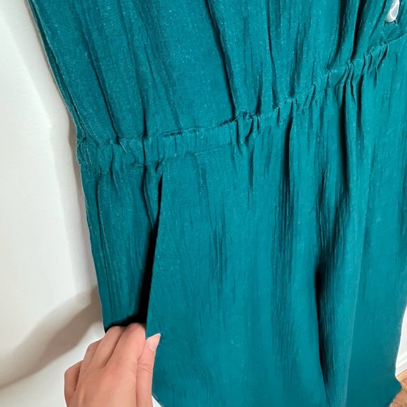 Soft Surroundings Women's Rio Jumpsuit Size PL Green Blue V Neck Gauze Pockets - Picture 9 of 11